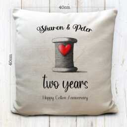 Personalised Cotton Anniversary Cushion Cover Gift - 2nd Wedding Custom Text Lounge Dining, Kitchen Decor 40cm - thumbnail 3