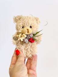 Beige Teddy Bear Christmas Ornament Plush Holiday Decor - thumbnail 1