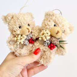 Beige Teddy Bear Christmas Ornament Plush Holiday Decor - thumbnail 3