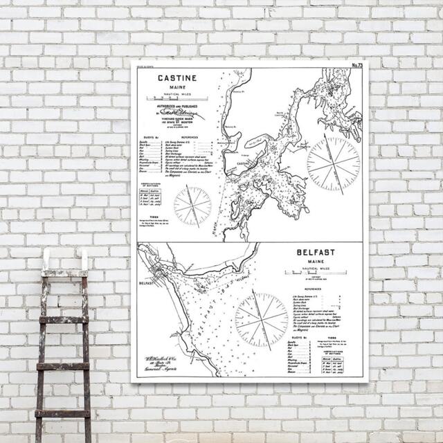 Antique Harbor Chart Art Print Castine & Belfast, Maine - image 1