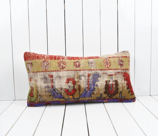 Vintage Turkish Kilim Lumbar Pillow Cover 12x24 Inch, Handmade - image 1
