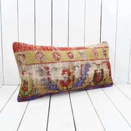 Vintage Turkish Kilim Lumbar Pillow Cover 12x24 Inch, Handmade - thumbnail 2
