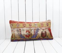 Vintage Turkish Kilim Lumbar Pillow Cover 12x24 Inch, Handmade - thumbnail 1