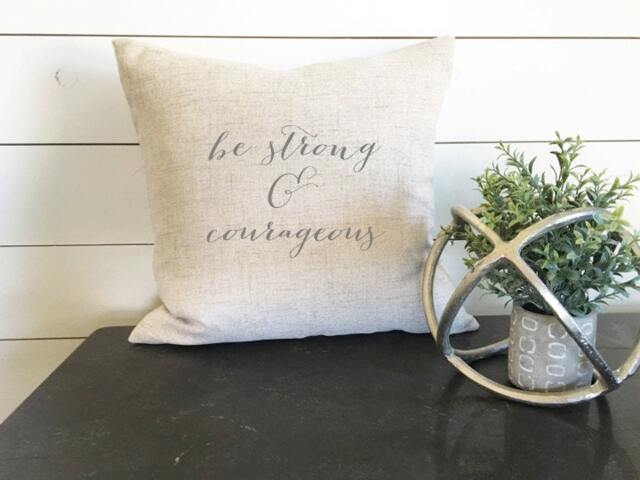 Be Strong & Courageous Pillow Cover, Bible Pillow, Biblical Decor, Custom Cover - image 1