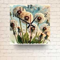 Dandelions Square Tempered Glass Wall Clock Nature Home Decor - thumbnail 2