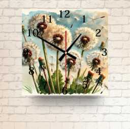 Dandelions Square Tempered Glass Wall Clock Nature Home Decor - thumbnail 1
