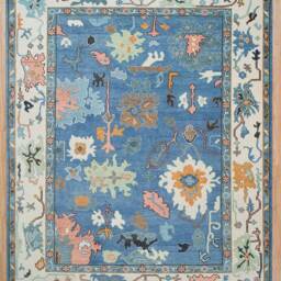 Blue Oushak Wool Rug, Hand Woven Fine Woolarea Rug 3059 - thumbnail 3