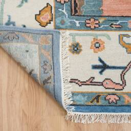 Blue Oushak Wool Rug, Hand Woven Fine Woolarea Rug 3059 - thumbnail 2