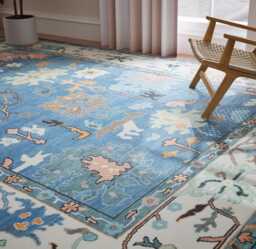 Blue Oushak Wool Rug, Hand Woven Fine Woolarea Rug 3059 - thumbnail 1