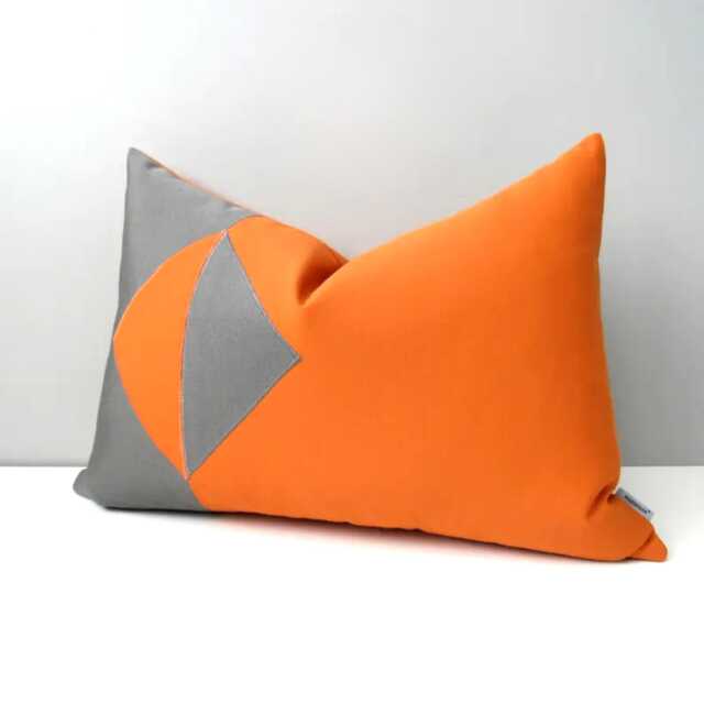 Geometric Grey & Orange Outdoor Sunbrella?? Pillow Cover in Modern Color Block, Gray Tuscan Throw Cushions For Pool/Patio, Mazizmuse - image 1