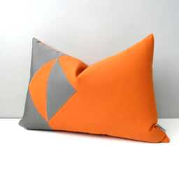 Geometric Grey & Orange Outdoor Sunbrella?? Pillow Cover in Modern Color Block, Gray Tuscan Throw Cushions For Pool/Patio, Mazizmuse - thumbnail 1