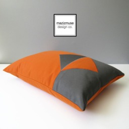 Geometric Grey & Orange Outdoor Sunbrella?? Pillow Cover in Modern Color Block, Gray Tuscan Throw Cushions For Pool/Patio, Mazizmuse - thumbnail 2