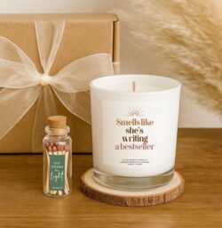 Personalised Author Gift Set Natural Soy Wax Candle, Essential Oils With Bottle Of Matches - thumbnail 1