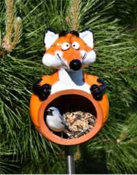 Handmade Ceramic Fox Bird Feeder Garden Stake