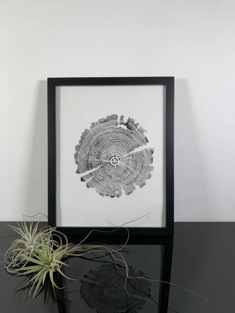 Pine Post Woodcut Print, Tree Ring Art 11 X 14 Handmade Arbor Wall Hanging - image 1