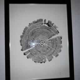 Pine Post Woodcut Print, Tree Ring Art 11 X 14 Handmade Arbor Wall Hanging - thumbnail 3