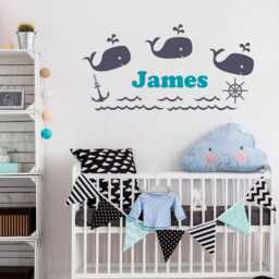 Personalized Boys Name Wall Decal - Whales Sea Theme Nursery Art - thumbnail 1