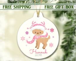 Christmas Ornament For Girl - Personalized Baby Deer Reindeer Baby's 1st First - thumbnail 1
