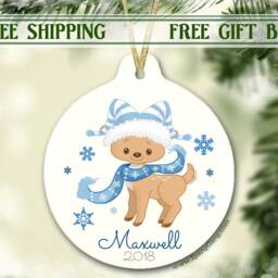 Christmas Ornament For Girl - Personalized Baby Deer Reindeer Baby's 1st First - thumbnail 3