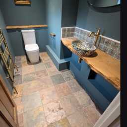 Oak Bathroom Vanity Shelf - Floating Sink Live Edge Wooden Basin Solid - thumbnail 2