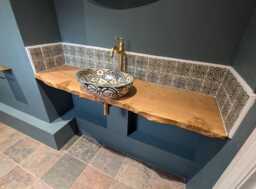 Oak Bathroom Vanity Shelf - Floating Sink Live Edge Wooden Basin Solid