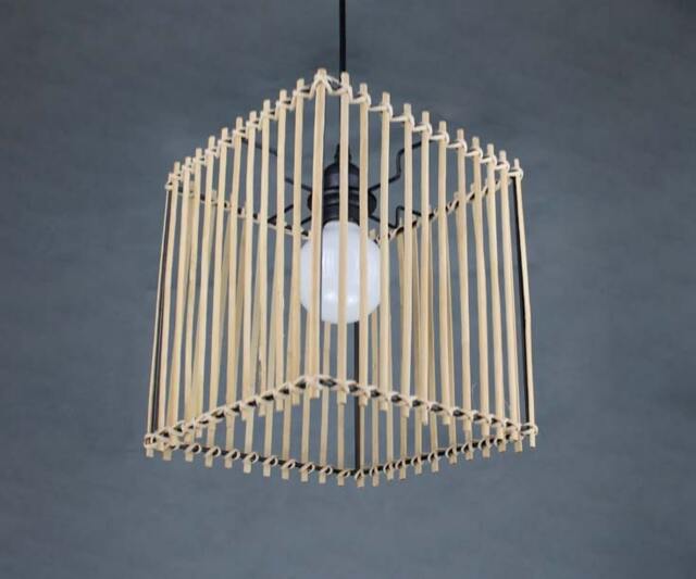 Bamboo Pendant Light Rectangle Metal Frame, Natural Woven Shade - image 1