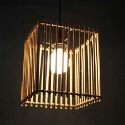 Bamboo Pendant Light Rectangle Metal Frame, Natural Woven Shade - thumbnail 2