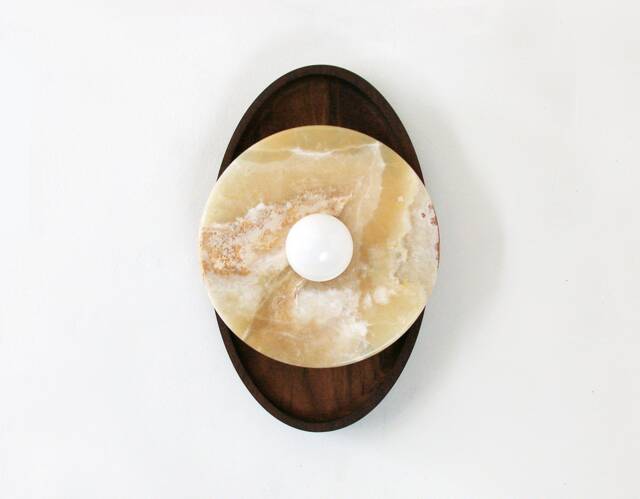 Ellipse Walnut & Onyx Bohemian Wall Fixture Light Living Room Lamp Powder Sconce Kitchen Entry - image 1
