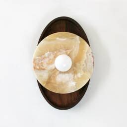 Ellipse Walnut & Onyx Bohemian Wall Fixture Light Living Room Lamp Powder Sconce Kitchen Entry - thumbnail 2
