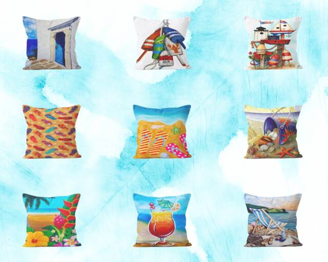 Sea Beach Cushion Cover/Nautical Aqua Garden Decor Case/Cocktail Summer House Accessory Pillow Case/Ocean - image 1