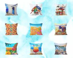 Sea Beach Cushion Cover/Nautical Aqua Garden Decor Case/Cocktail Summer House Accessory Pillow Case/Ocean - thumbnail 1