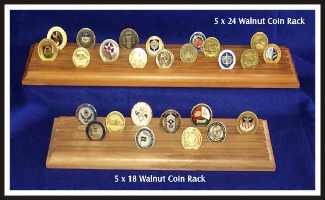 Walnut Challenge Coin Rack, Military Rack, Challenge Holder, Coin Holder, Solid American Holder, Slotted Rack