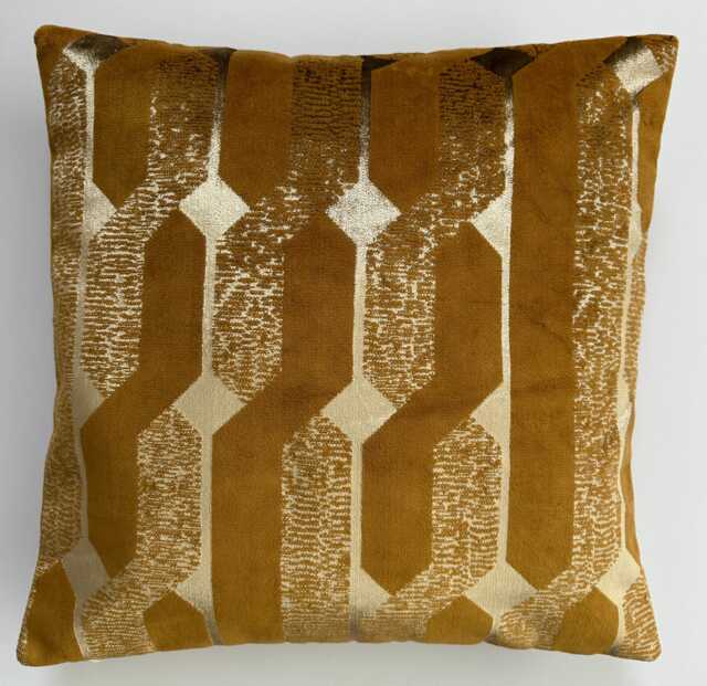 Gold Saffron Velvet Cushion Cover, Handmade Jacquard Ikat Cushion, Decorative Pillow 17''x17''/44x44 cm - image 1
