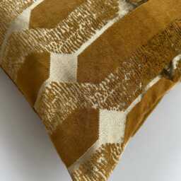 Gold Saffron Velvet Cushion Cover, Handmade Jacquard Ikat Cushion, Decorative Pillow 17''x17''/44x44 cm - thumbnail 2