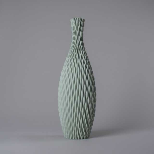 Floor Vase Aqua - Sage Green Modern Design With Wavy Surface Lightweight 3D Printed From Recycled Bioplastic 50/60 cm Tall - image 1