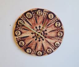 Hand Made Circular Round Brown & Natural Ceramic Wall Clock Quartz 25 cm Diameter With Numbers - thumbnail 1