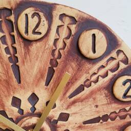 Hand Made Circular Round Brown & Natural Ceramic Wall Clock Quartz 25 cm Diameter With Numbers - thumbnail 3