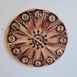 Hand Made Circular Round Brown & Natural Ceramic Wall Clock Quartz 25 cm Diameter With Numbers - thumbnail 2