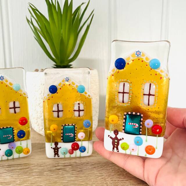 Fused Glass Gingerbread House Decoration - Christmas Decoration, Cornish - image 1