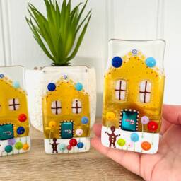 Fused Glass Gingerbread House Decoration - Christmas Decoration, Cornish - thumbnail 1