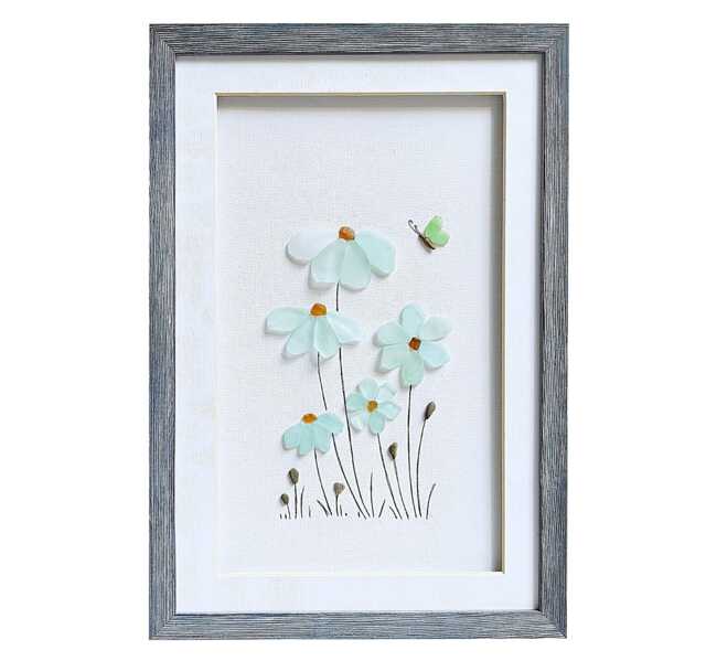 Sea Glass Art Flowers, Pastel Home Decor, Flowers Wall Art, New Housewarming Gift, Framed Birthday Lover Gift - image 1
