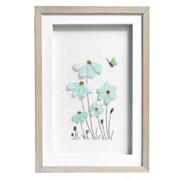 Sea Glass Art Flowers, Pastel Home Decor, Flowers Wall Art, New Housewarming Gift, Framed Birthday Lover Gift - thumbnail 3