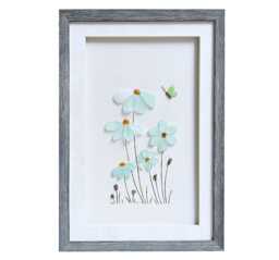 Sea Glass Art Flowers, Pastel Home Decor, Flowers Wall Art, New Housewarming Gift, Framed Birthday Lover Gift - thumbnail 1