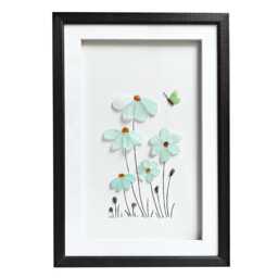 Sea Glass Art Flowers, Pastel Home Decor, Flowers Wall Art, New Housewarming Gift, Framed Birthday Lover Gift - thumbnail 2