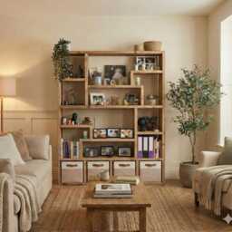 Basket Bookcase - Multi-Dimensional Shelving Unit Reclaimed Wood Display Shelf Industrial Open Frame Storage - thumbnail 3