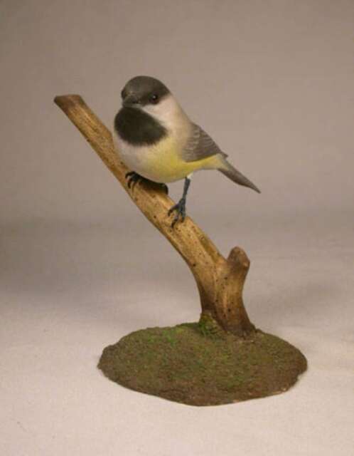 Black-Capped Chickadee Hand Carved Wooden Bird - image 1