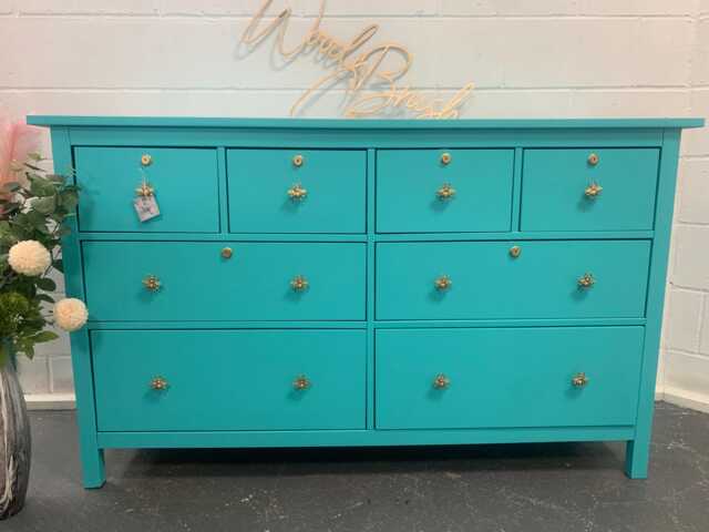 Large Painted Chest Of Drawers Merchant Turquoise With Gold Bee Handles - image 1