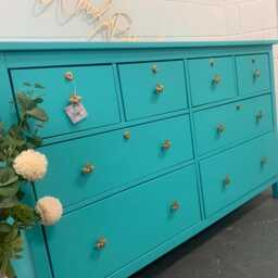 Large Painted Chest Of Drawers Merchant Turquoise With Gold Bee Handles - thumbnail 2