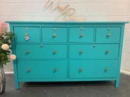 Large Painted Chest Of Drawers Merchant Turquoise With Gold Bee Handles