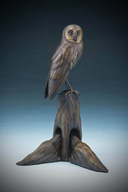 Rodents Beware - Barn Owl Raptor Bronze Wildlife Bird By Jerry Simchuk Art Studio - image 1
